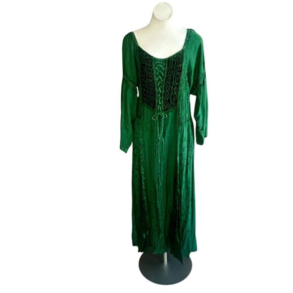 Holy Clothing Green Renaissance Festival Embroidered Corset Maxi Dress Size XL - Picture 1 of 13